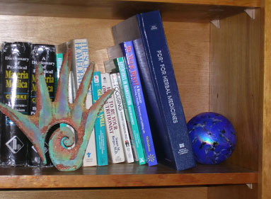 Healing books on bookshelf